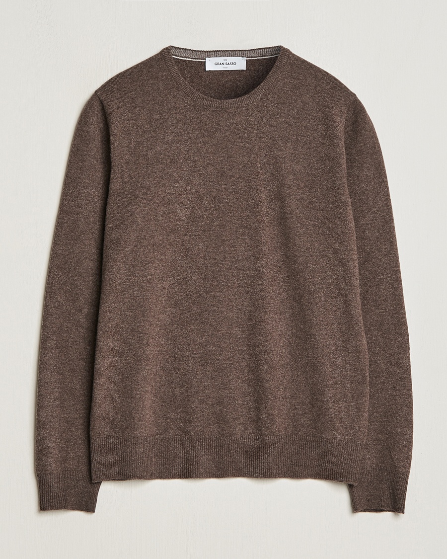 Gran Sasso Wool/Cashmere Crew Neck Dark Brown Melange – Marrone