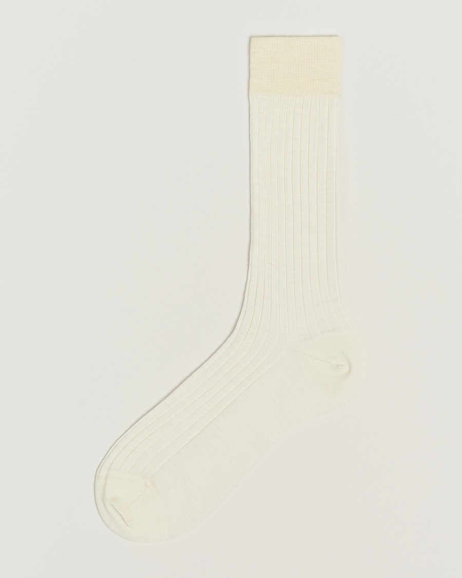 Bresciani Wool/Nylon Ribbed Short Socks White – Bianco