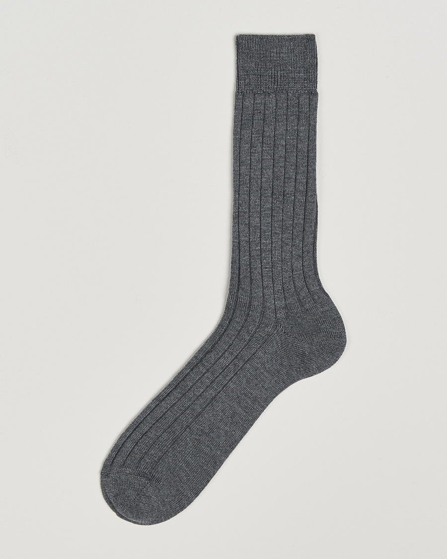 Bresciani Wool/Nylon Heavy Ribbed Socks Grey – Grigio
