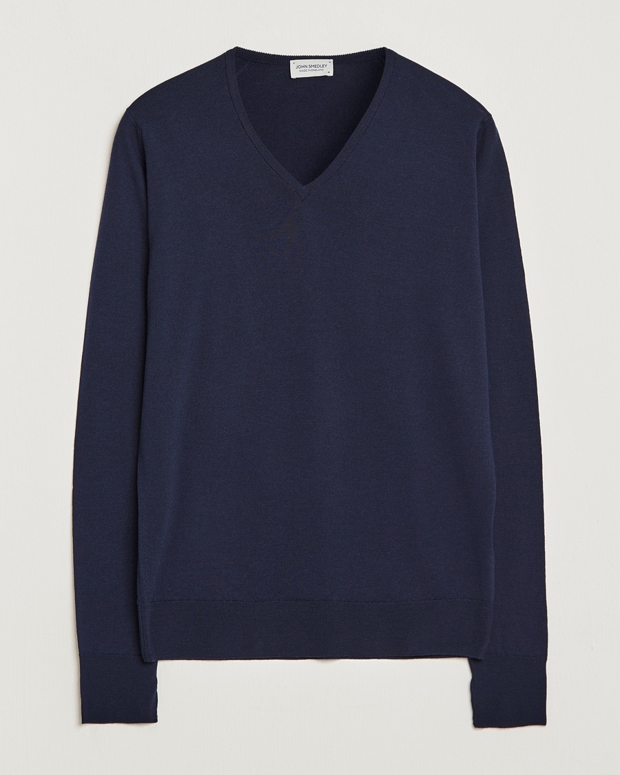 John Smedley Bobby Extra Fine Merino V-Neck Pullover Midnight – Blu