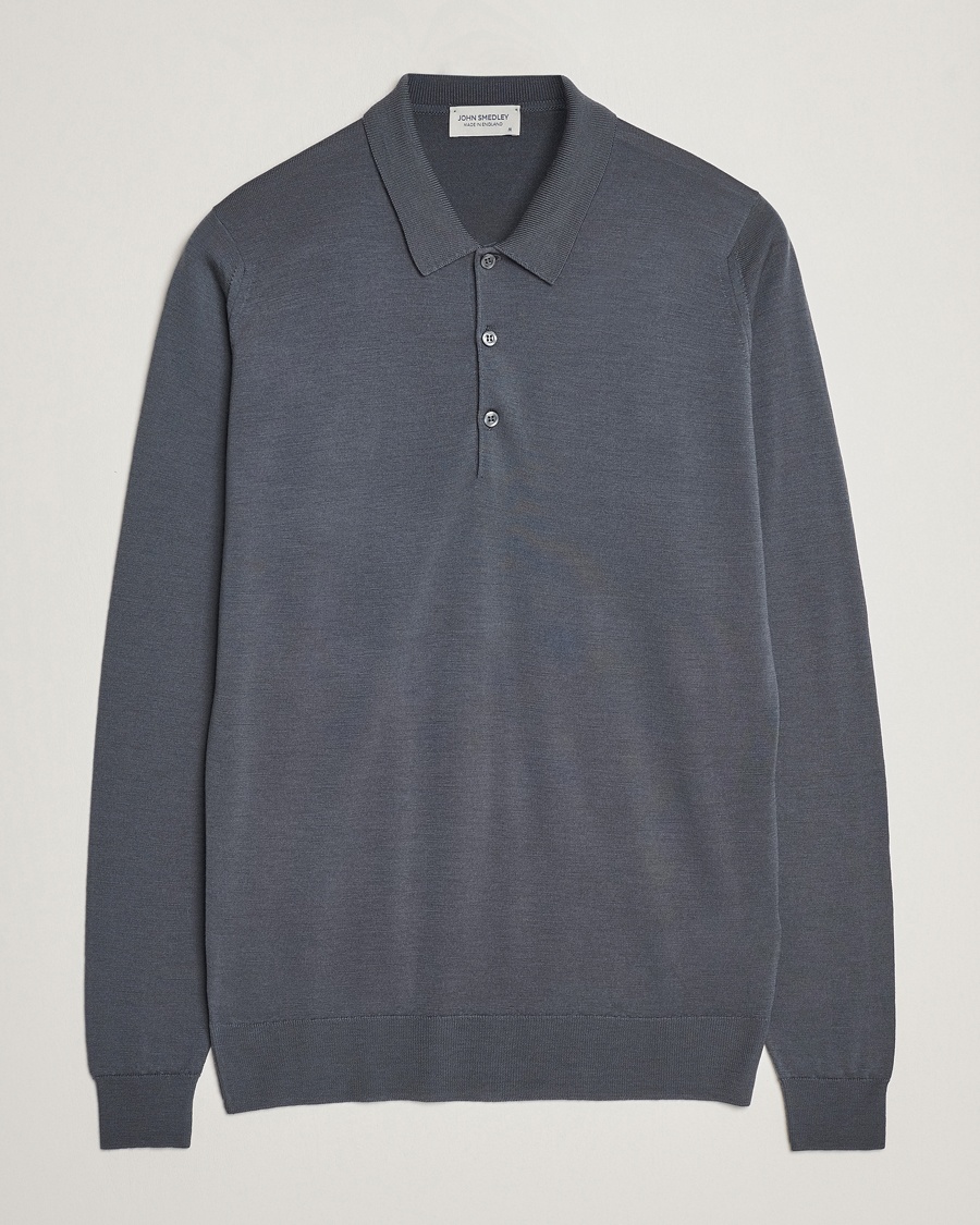 John Smedley Belper Extra Fine Merino Polo Pullover Slate Grey – Grigio