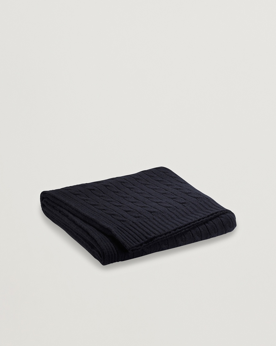 Ralph Lauren Home Cable Knitted Cashmere Throw Midnight Black – Nero