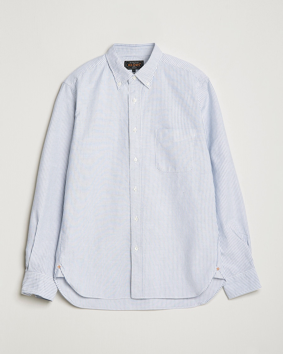 BEAMS PLUS Oxford Button Down Shirt Blue Stripe – Blu