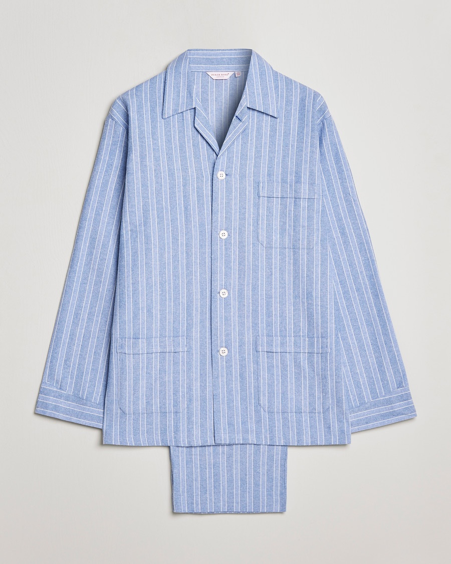 Derek Rose Brushed Cotton Flannel Striped Pyjama Set Blue – Blu