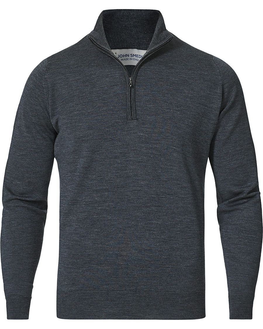 John Smedley Barrow Extra Fine Merino Half Zip Charcoal – Grigio