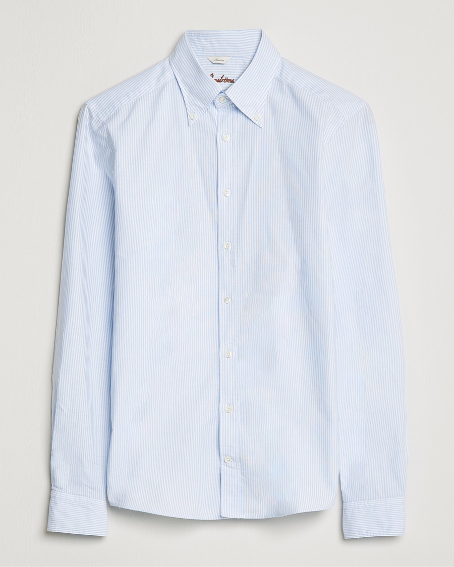 Stenströms Slimline Washed Striped Oxford Shirt Light Blue – Blu