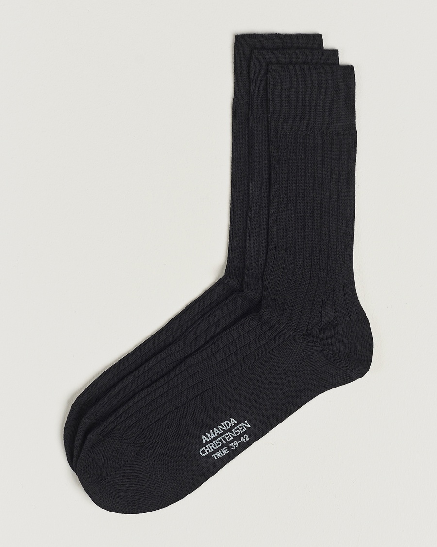 Amanda Christensen 3-Pack True Cotton Ribbed Socks Black – Nero