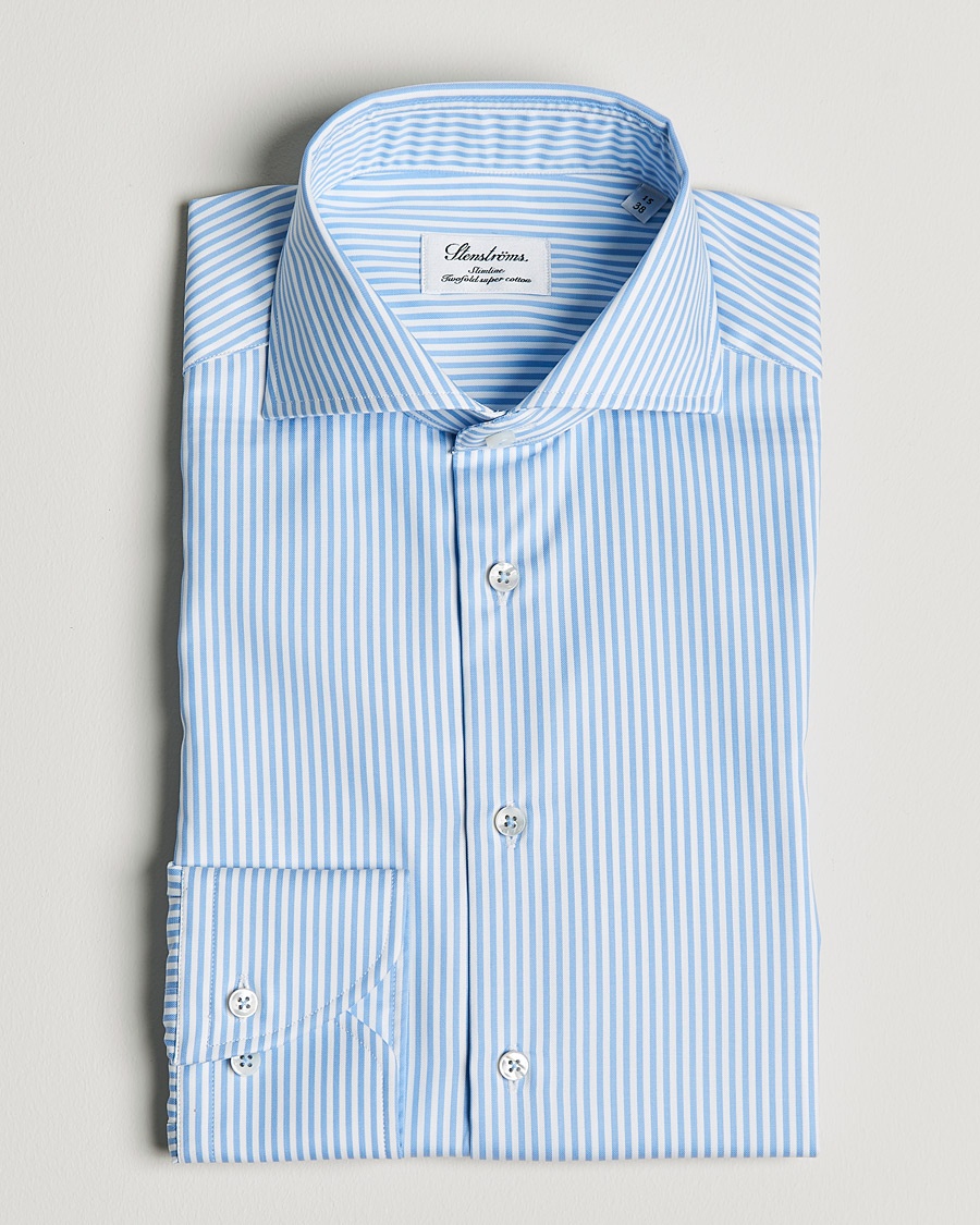 Stenströms Slimline Stripe Cut Away Shirt Light Blue – Blu
