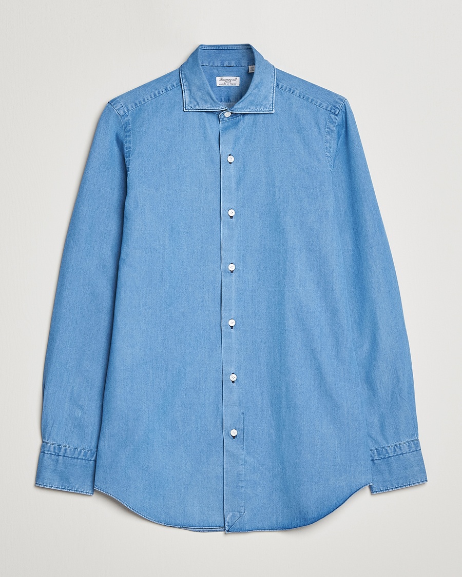 Finamore Napoli Milano Slim Denim Shirt Light Indigo – Blu