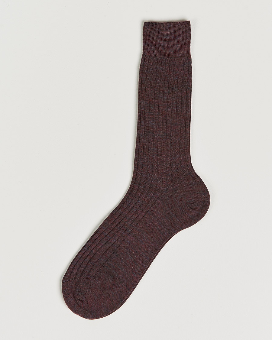 Bresciani Wool/Nylon Ribbed Short Socks Wine Melange – Rosso