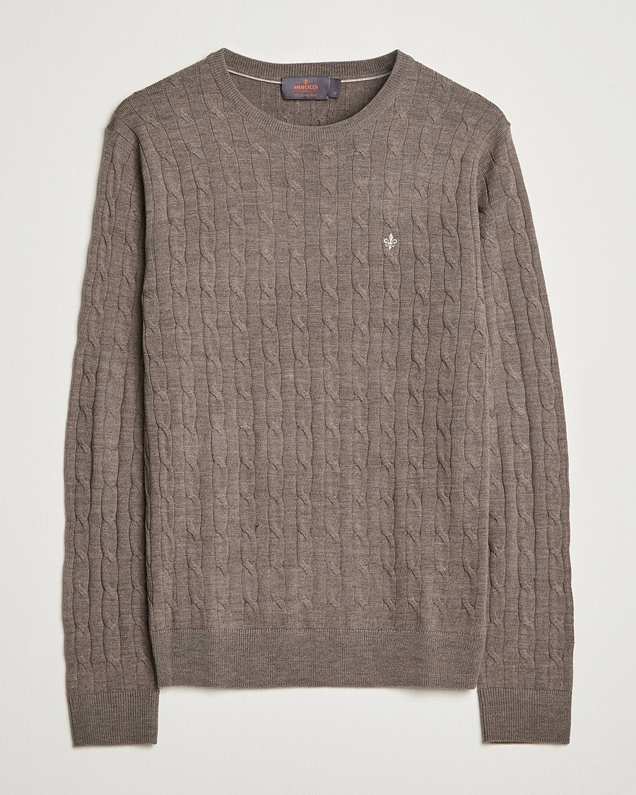 Morris Merino Cable Crew Neck Light Brown – Marrone