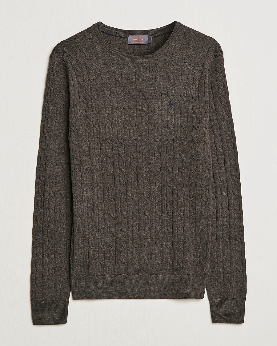 Morris Merino Cable Crew Neck Dark Brown – Marrone