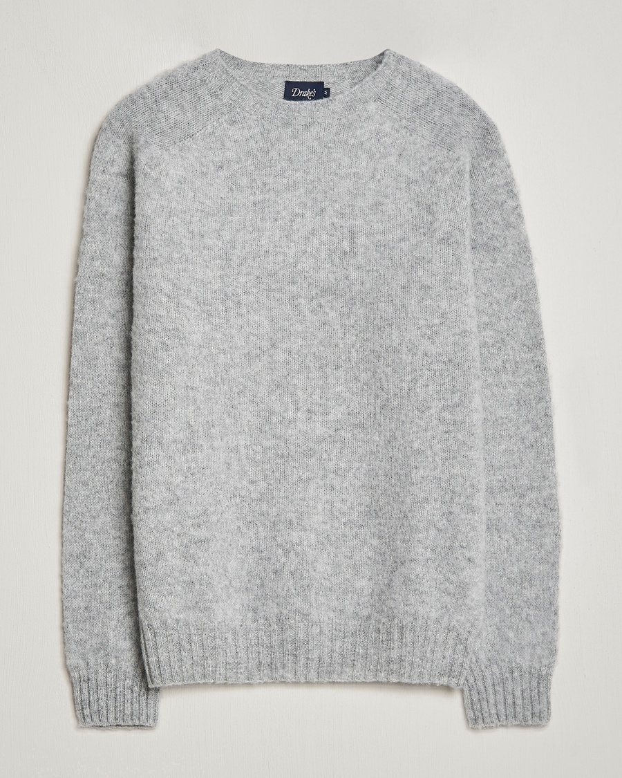 Drake's Brushed Shetland Crew Grey – Grigio