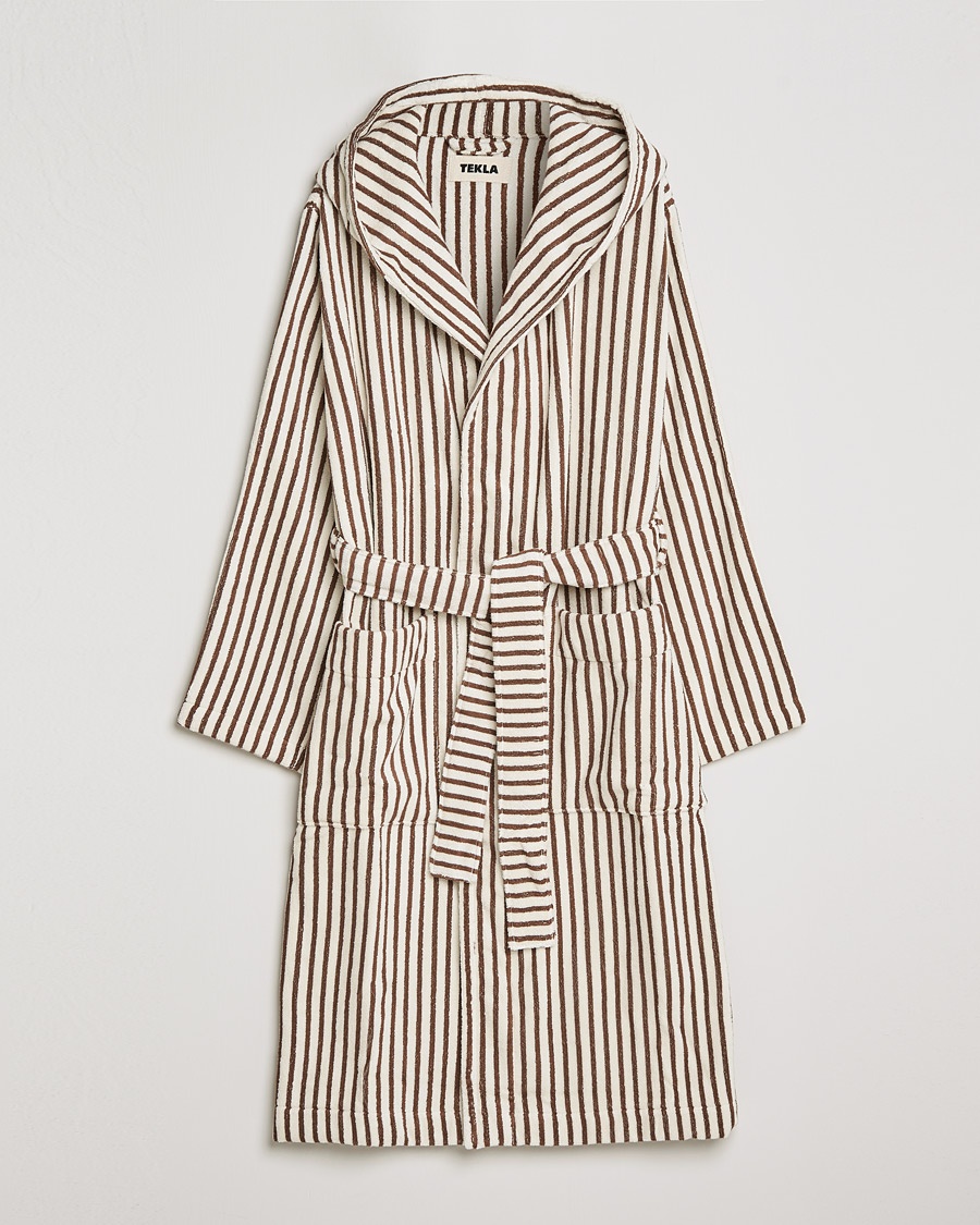 Tekla Organic Terry Hooded Bathrobe Kodiak Stripes – Bianco