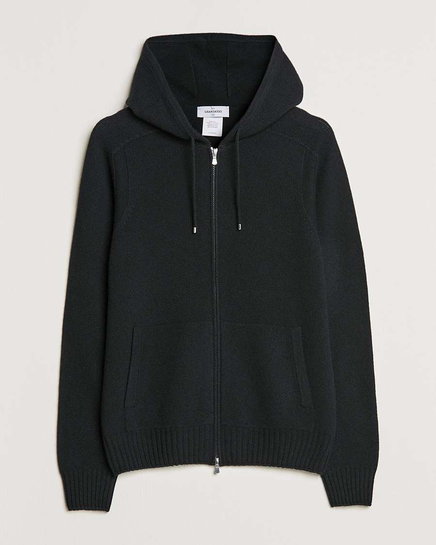 Gran Sasso Full Zip Wool Hoodie Black – Nero