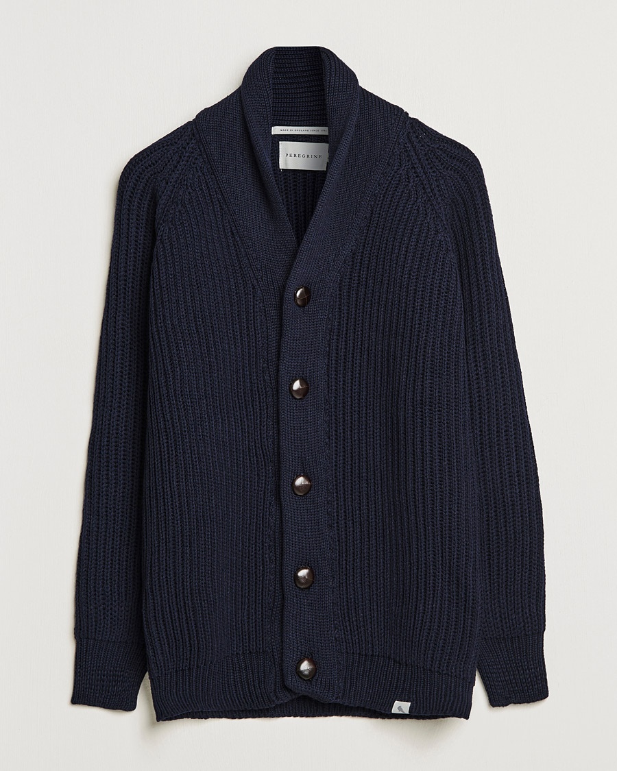 Peregrine Wilkinson Ribbed Wool Cardigan Navy – Blu