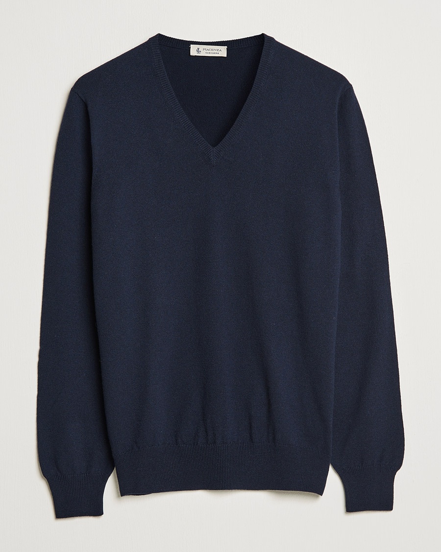 Piacenza Cashmere Cashmere V Neck Sweater Navy – Blu
