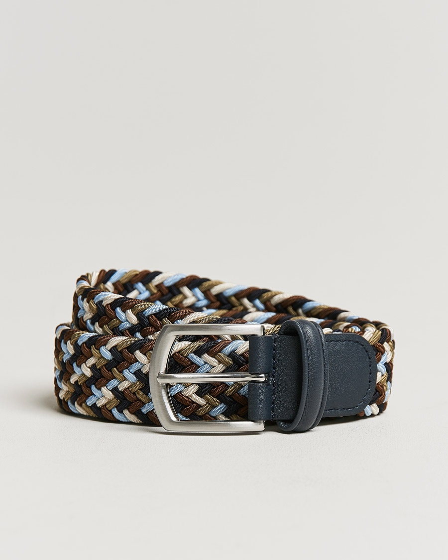 Anderson's Stretch Woven 3,5 cm Belt Navy/Green/Brown – Blu