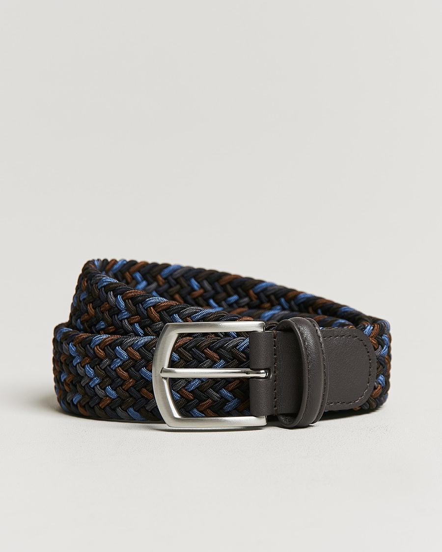 Anderson's Stretch Woven 3,5 cm Belt Navy/Brown – Blu