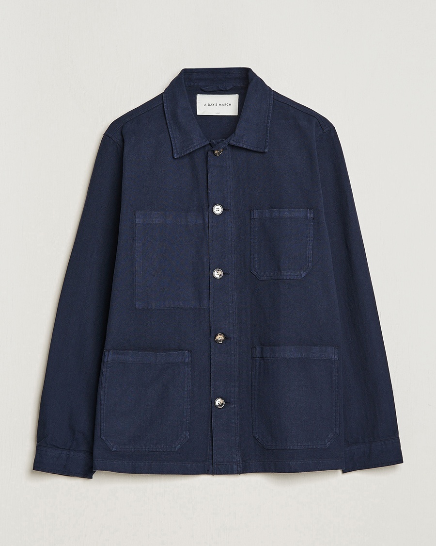 A Day's March Herringbone Overshirt Navy – Blu