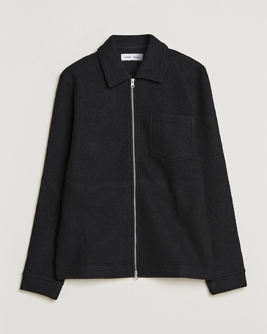 Samsøe Samsøe Samsøe & Samsøe Hannes Boiled Wool Full Zip Overshirt Black – Nero