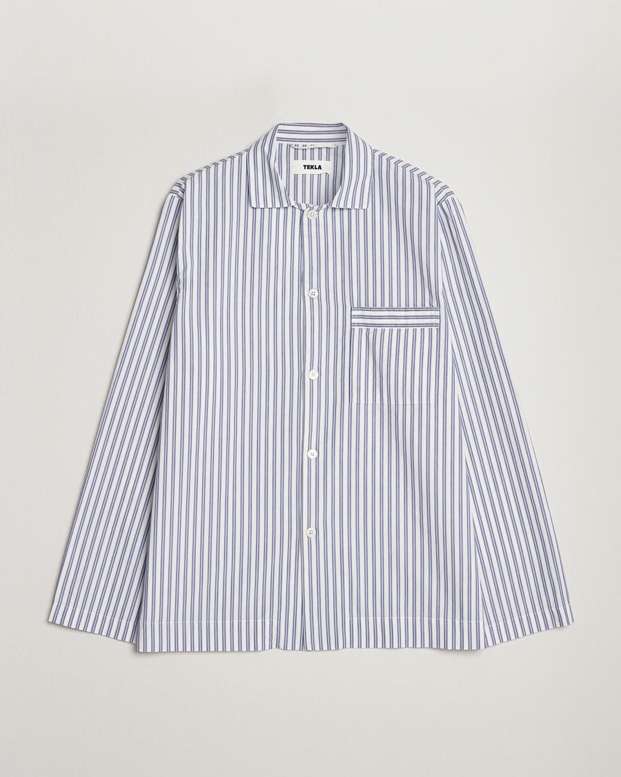 Tekla Poplin Pyjama Shirt Skagen Stripes – Blu