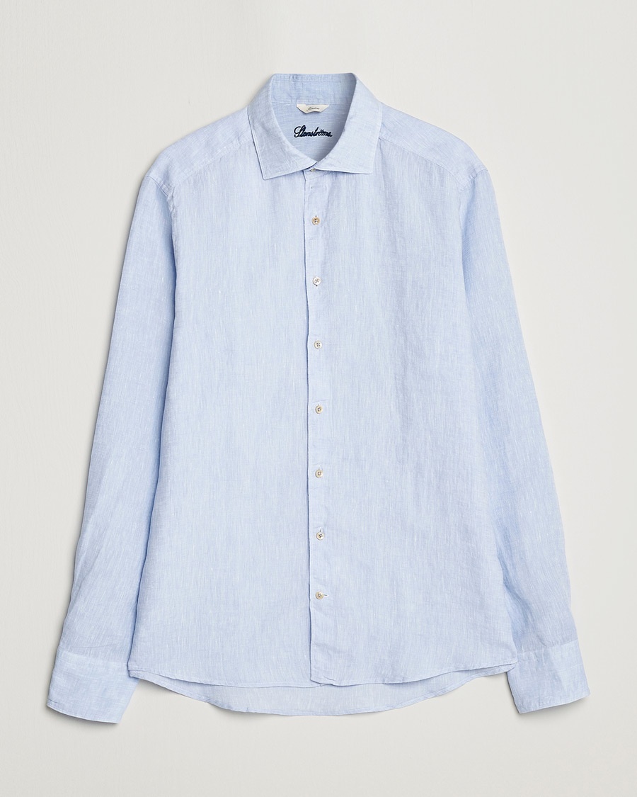 Stenströms Slimline Cut Away Linen Shirt Light Blue – Blu