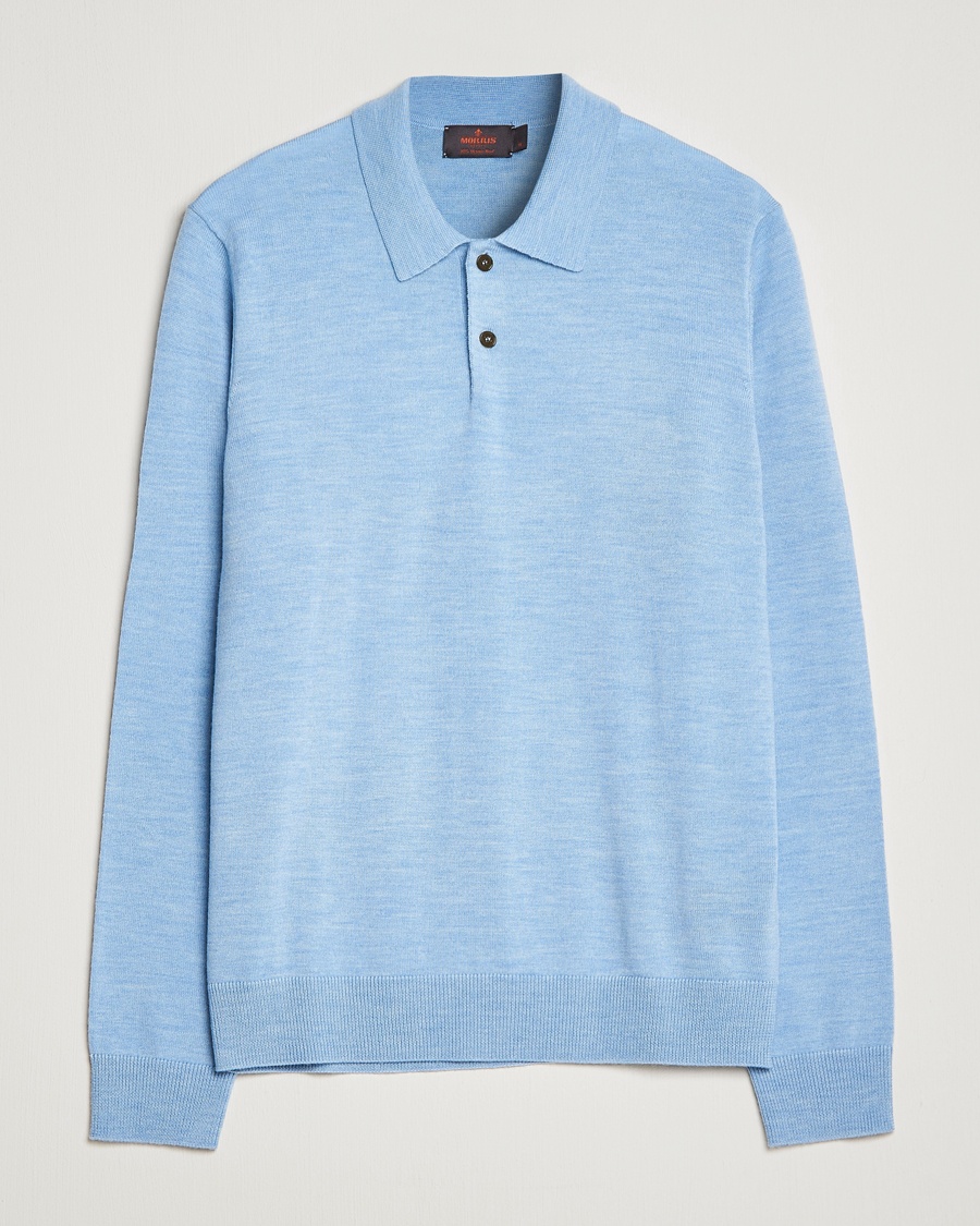 Morris Merino Knitted Polo Light Blue – Blu