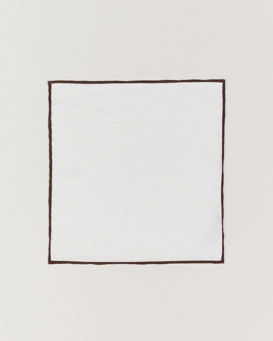 Amanda Christensen Linen Paspoal Pocket Square White/Brown – Bianco