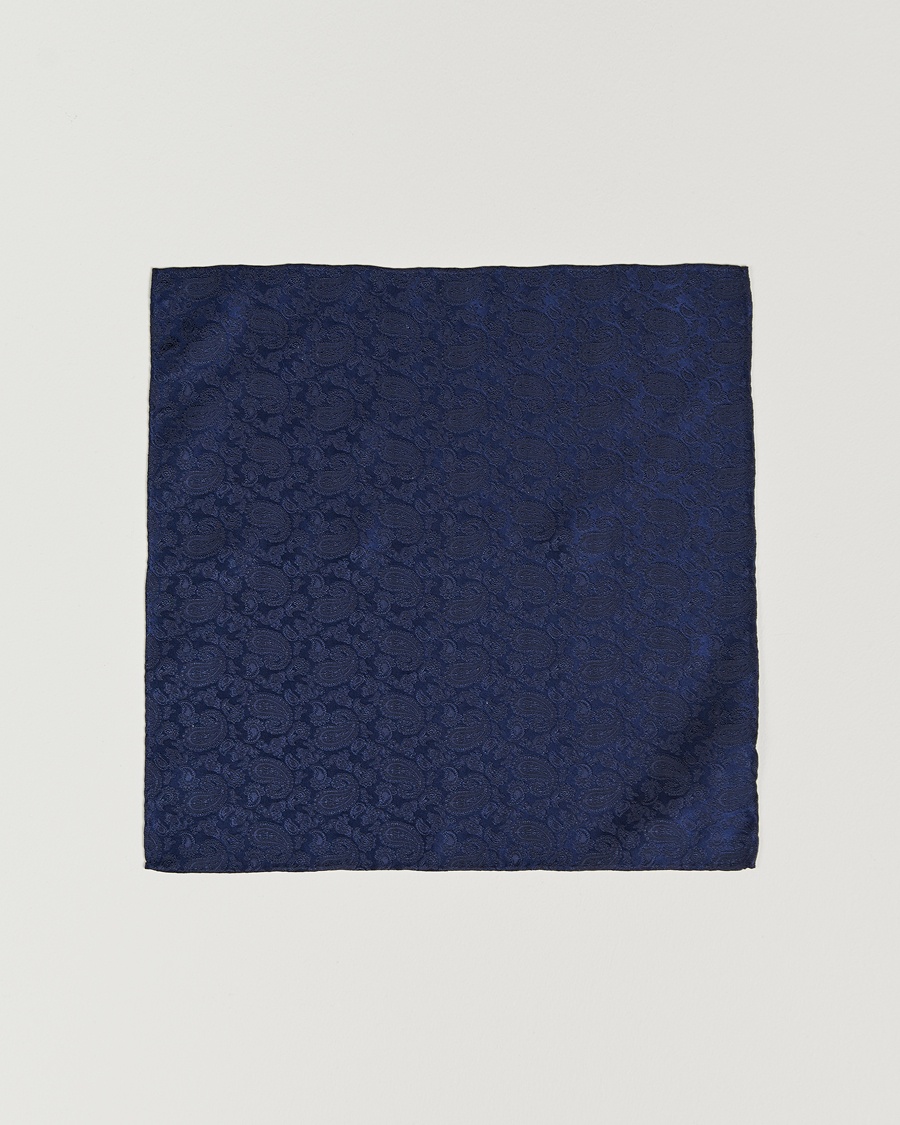 Amanda Christensen Tonal Paisley Silk Pocket Square Navy – Blu