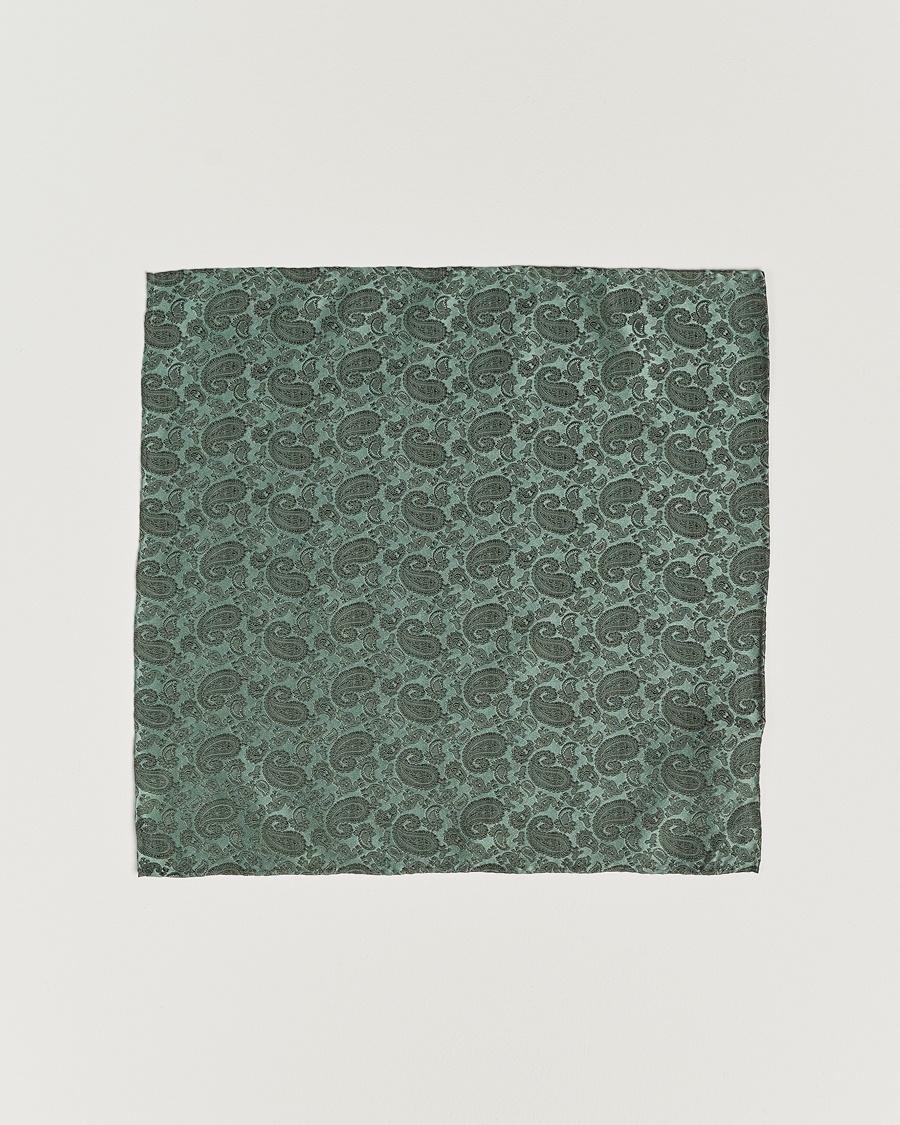 Amanda Christensen Tonal Paisley Silk Pocket Square Olive – Verde