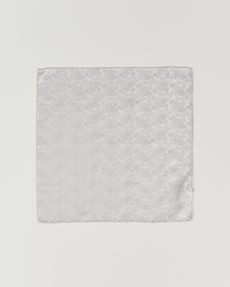 Amanda Christensen Tonal Paisley Silk Pocket Square Silver – Grigio
