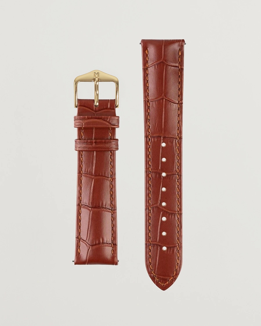 HIRSCH Duke Embossed Leather Watch Strap Golden Brown – Marrone