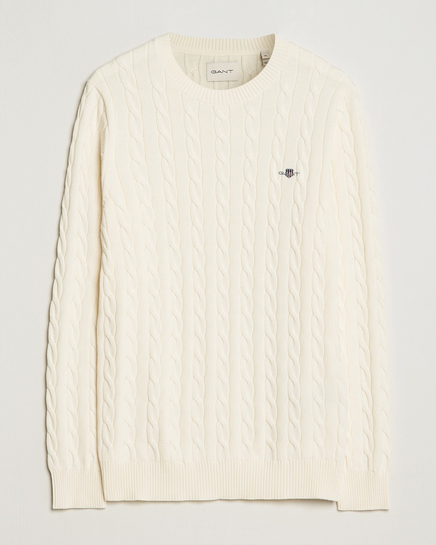 Gant Cotton Cable Crew Neck Cream – Bianco