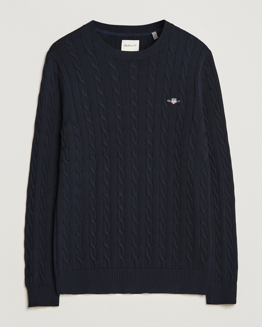Gant Cotton Cable Crew Neck Evening Blue – Blu