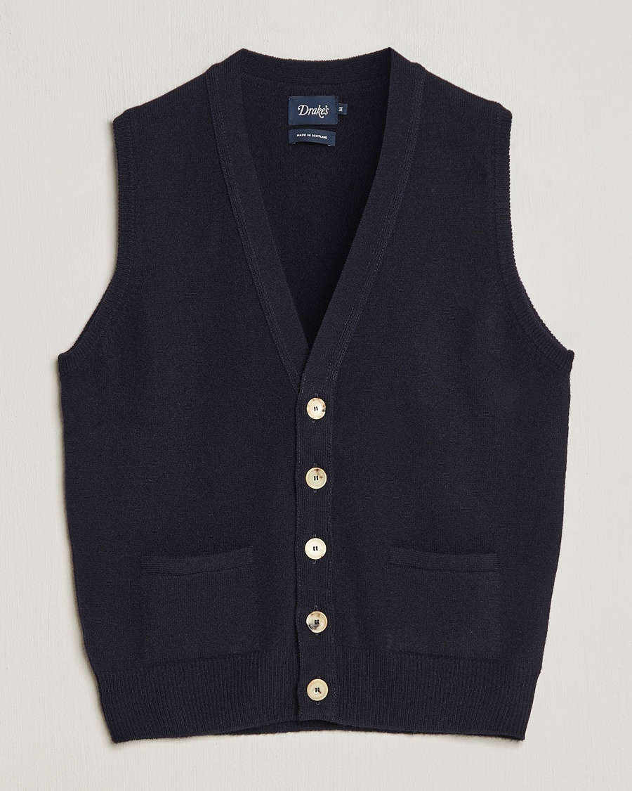 Drake's Lambswool Vest Cardigan Navy – Blu