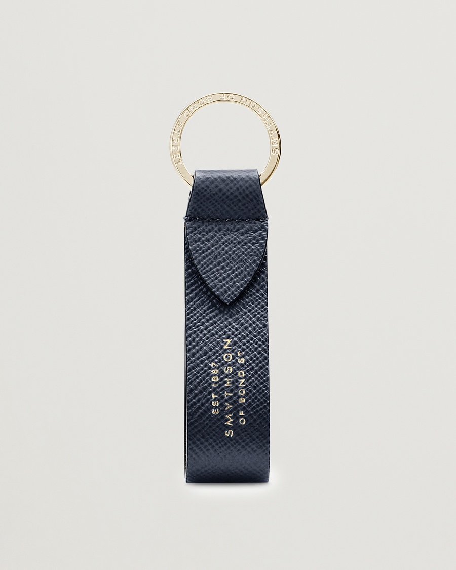 Smythson Panama Leather Keyring Navy – Blu