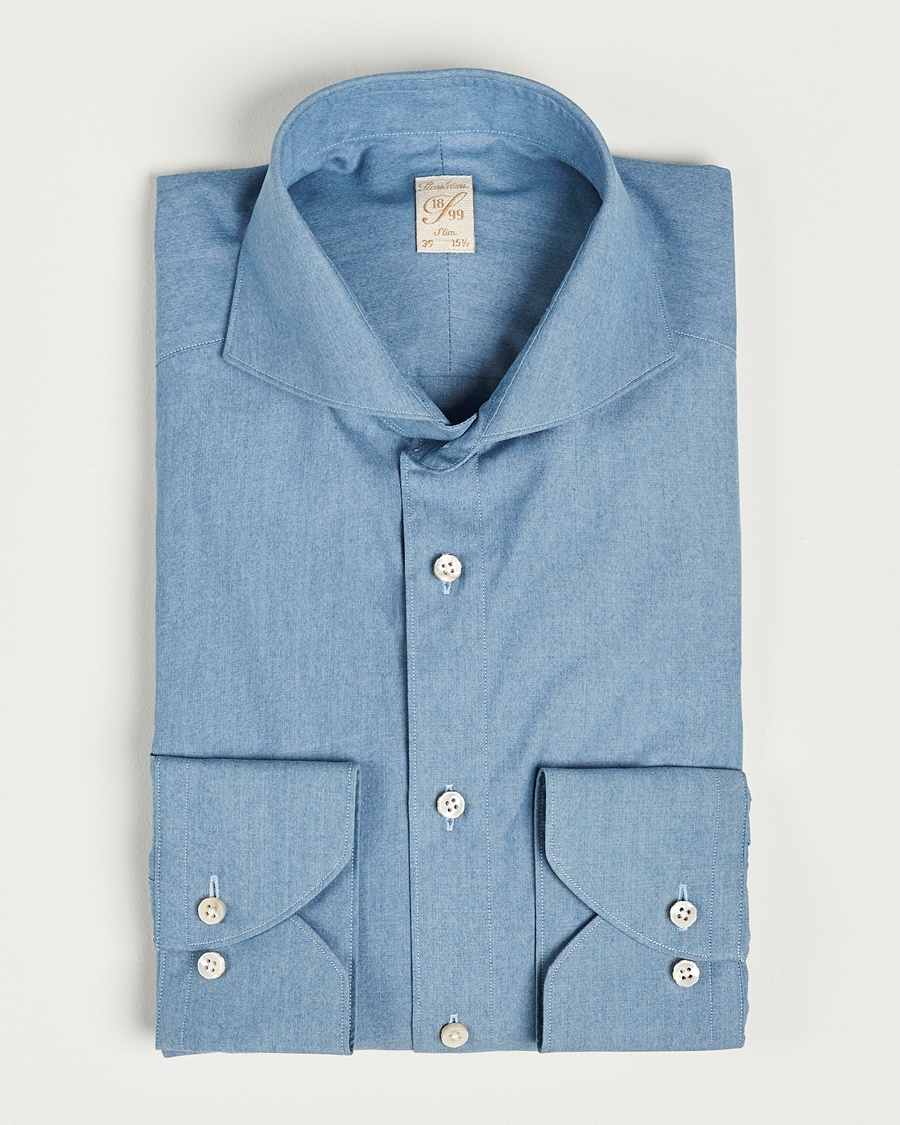 Stenströms 1899 Slim Denim Poplin Shirt Indigo – Blu