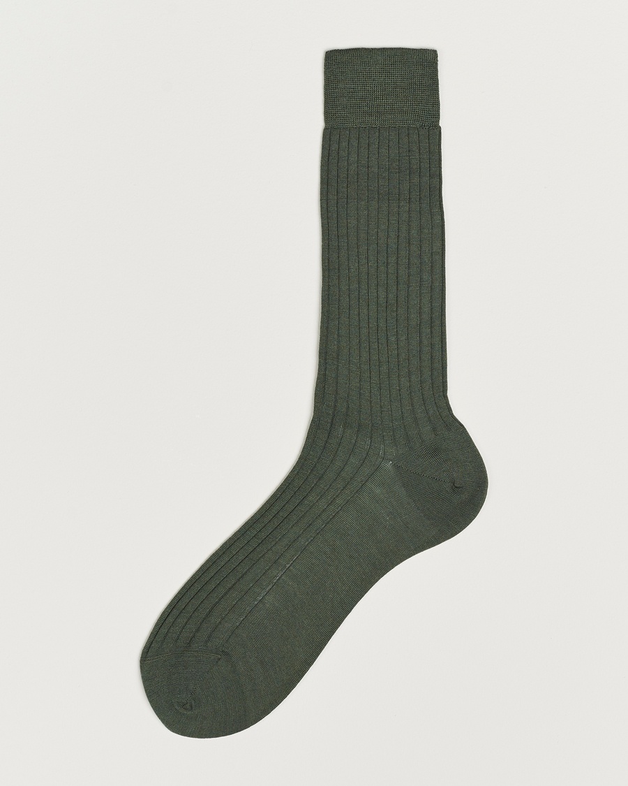Bresciani Wool/Nylon Ribbed Short Socks Green – Verde