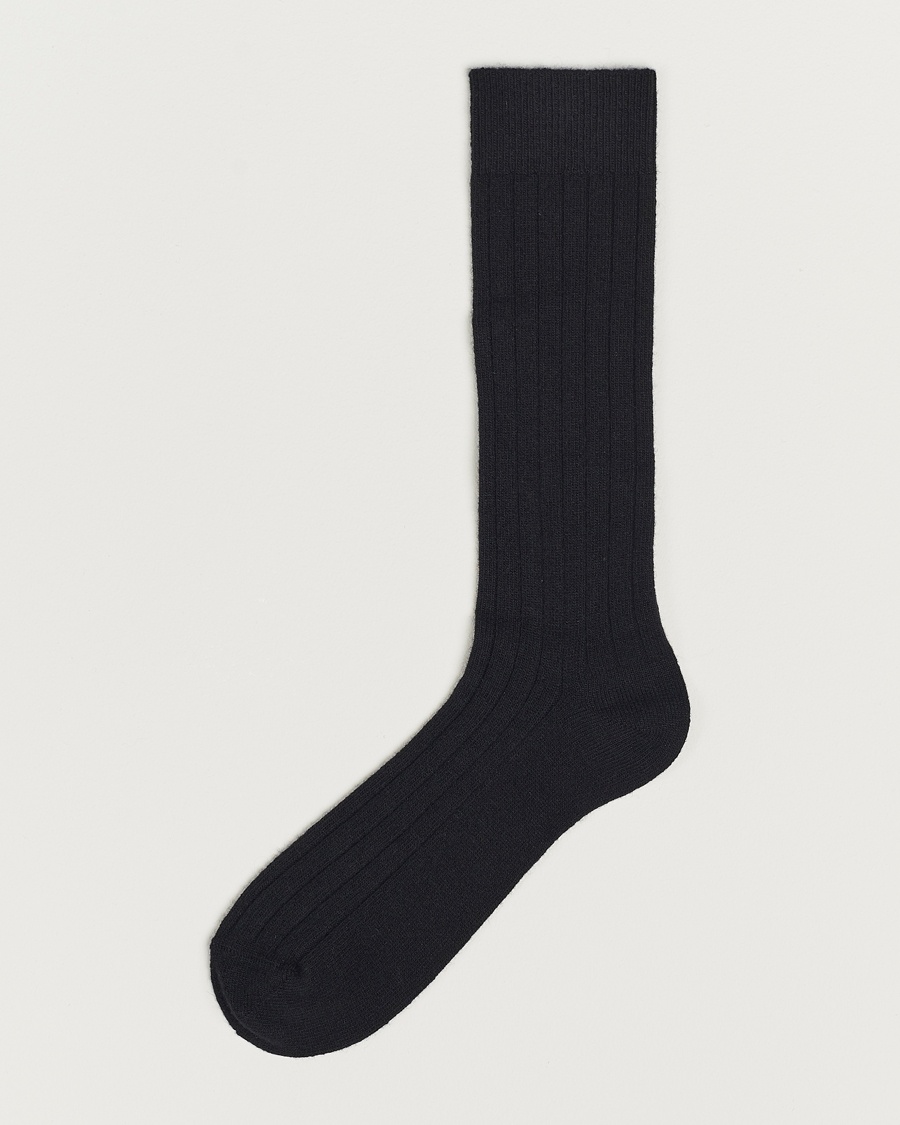 Bresciani Wool/Cashmere Ribbed Socks Black – Nero