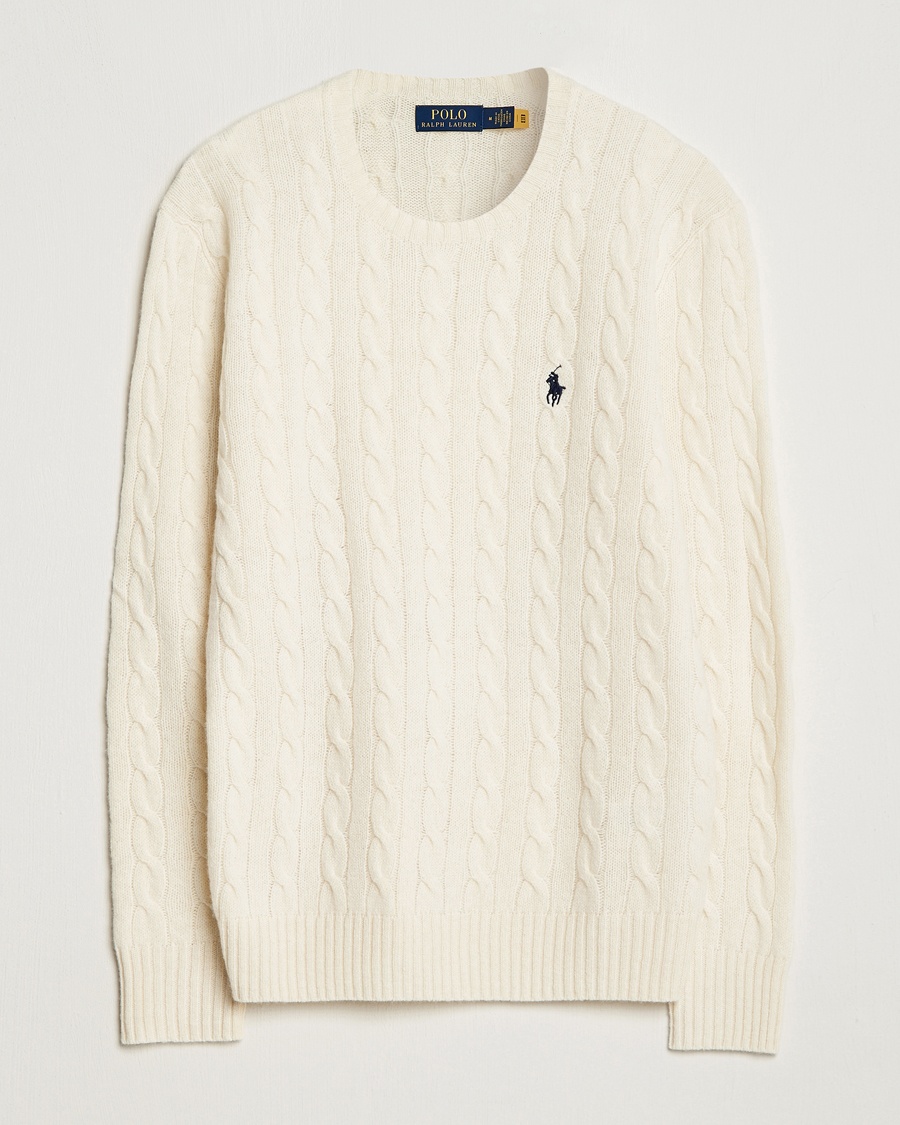 Polo Ralph Lauren Wool/Cashmere Cable Crew Neck Andover Cream – Bianco
