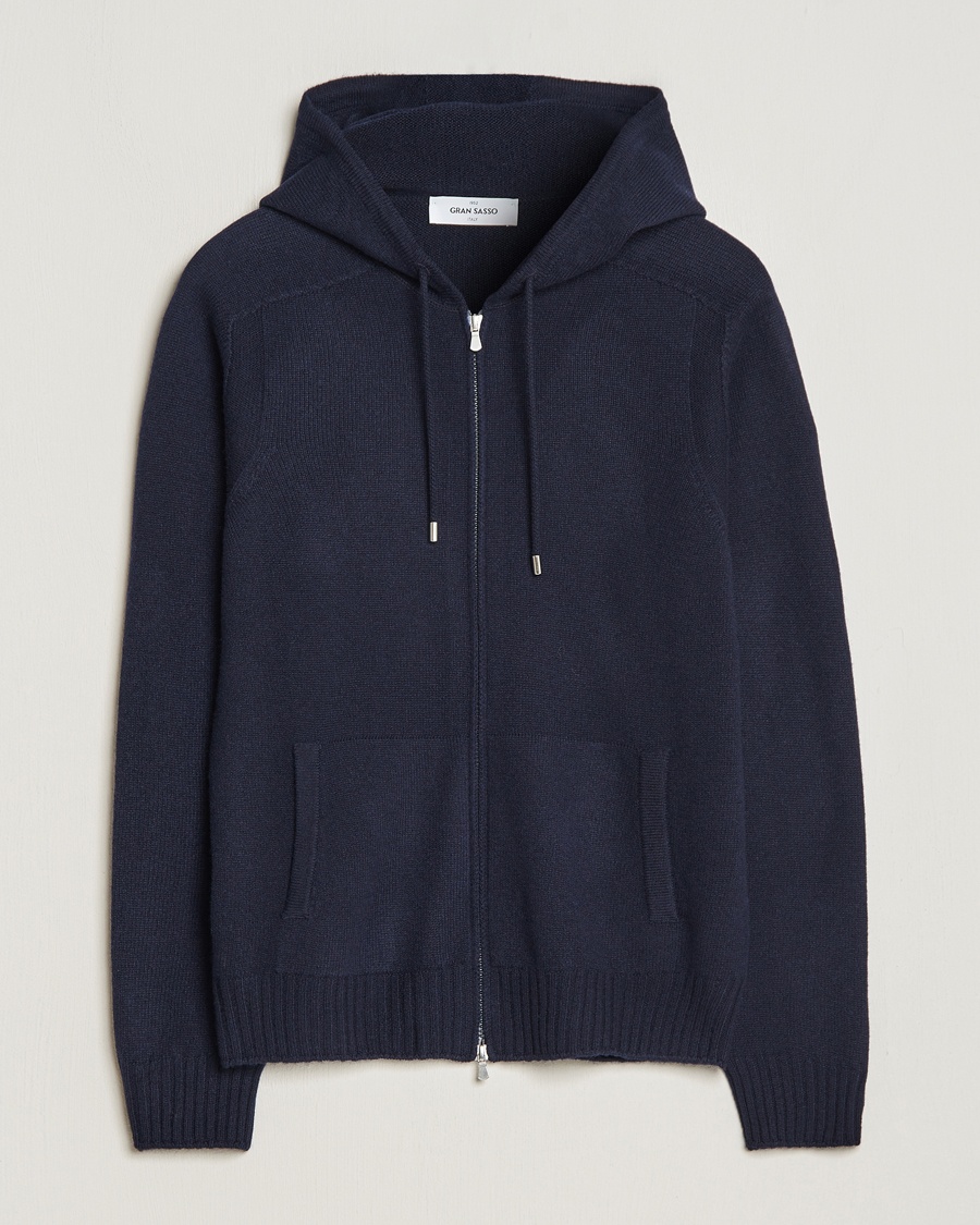 Gran Sasso Full Zip Wool Hoodie Navy – Blu