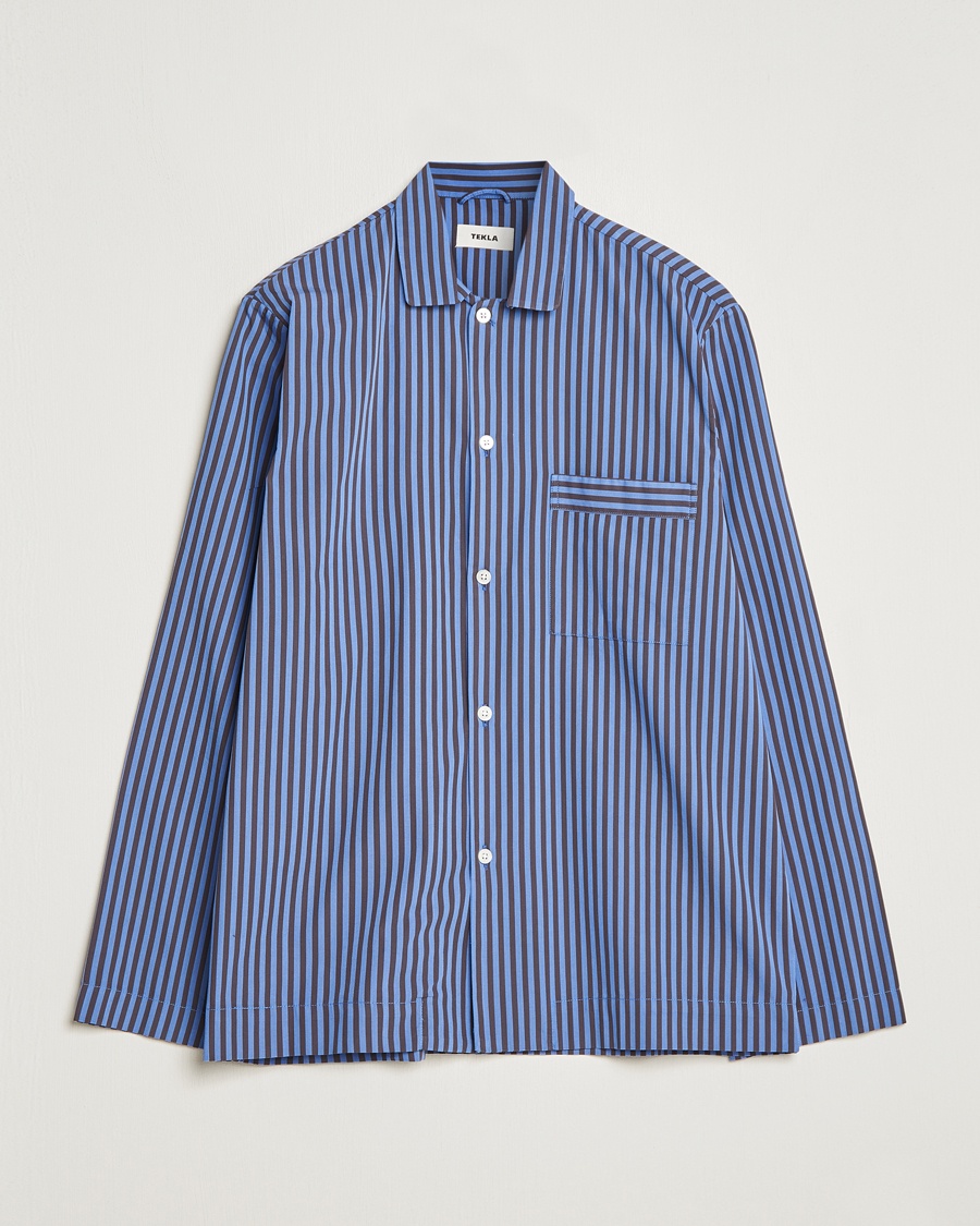 Tekla Poplin Pyjama Shirt Verneuil Stripes – Blu