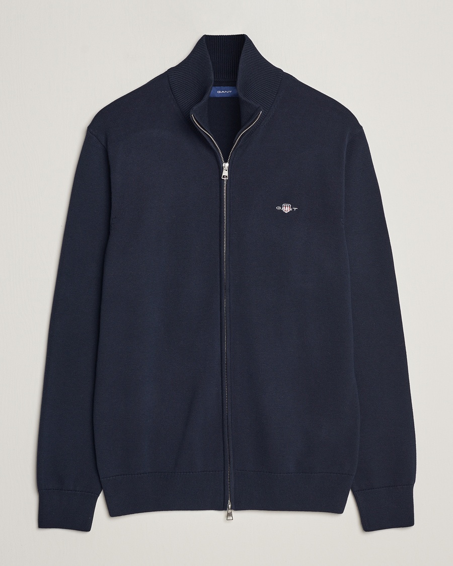 Gant Cotton Full Zip Cardigan Evening Blue – Blu