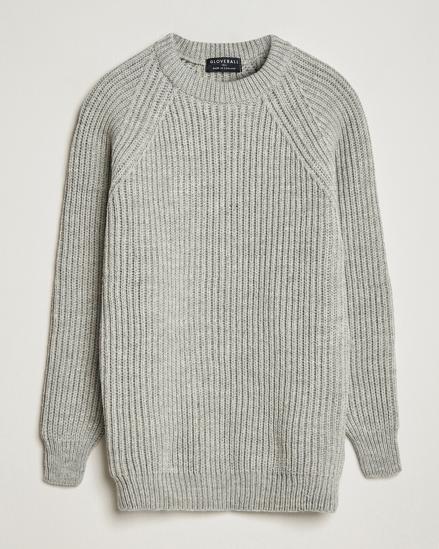 Gloverall Fisherman Rib Chunky Wool Crew Neck Light Grey – Grigio