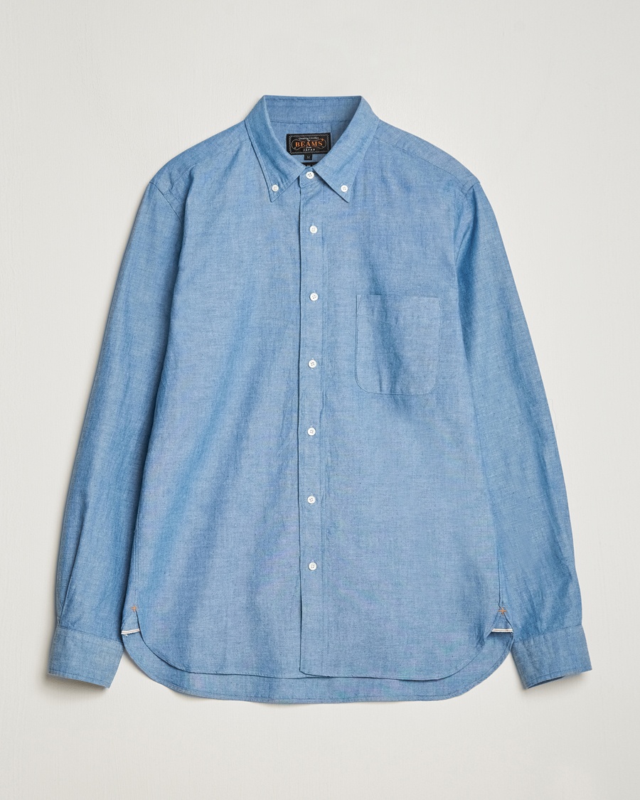 BEAMS PLUS Chambray Button Down Shirt Blue – Blu