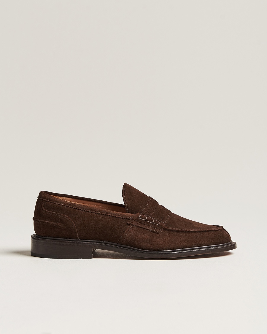 Tricker's James Penny Loafers Chocolate Suede – Marrone