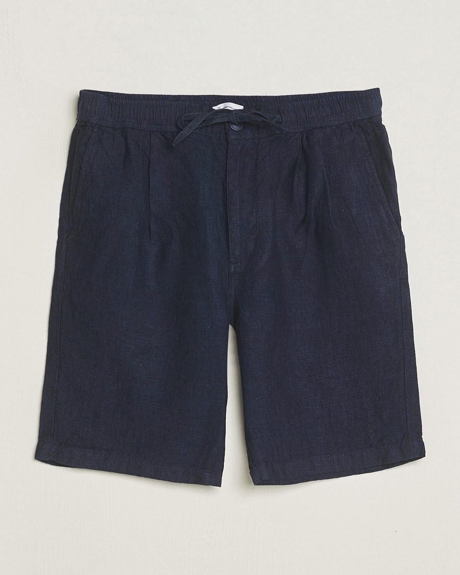 KnowledgeCotton Apparel Loose Linen Shorts Total Eclipse – Blu