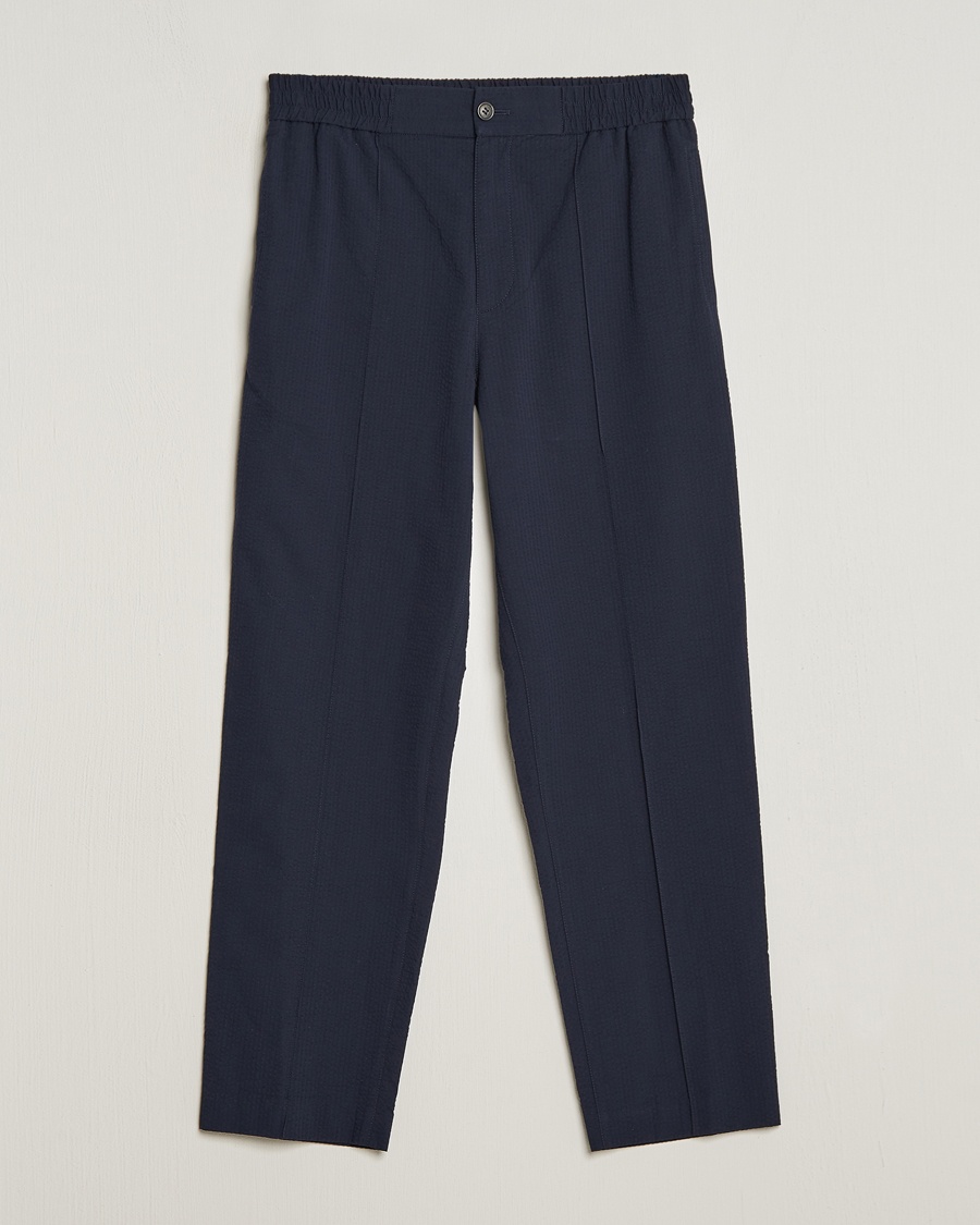 A.P.C. Joaquin Seersucker Drawstring Trousers Dark Navy – Blu