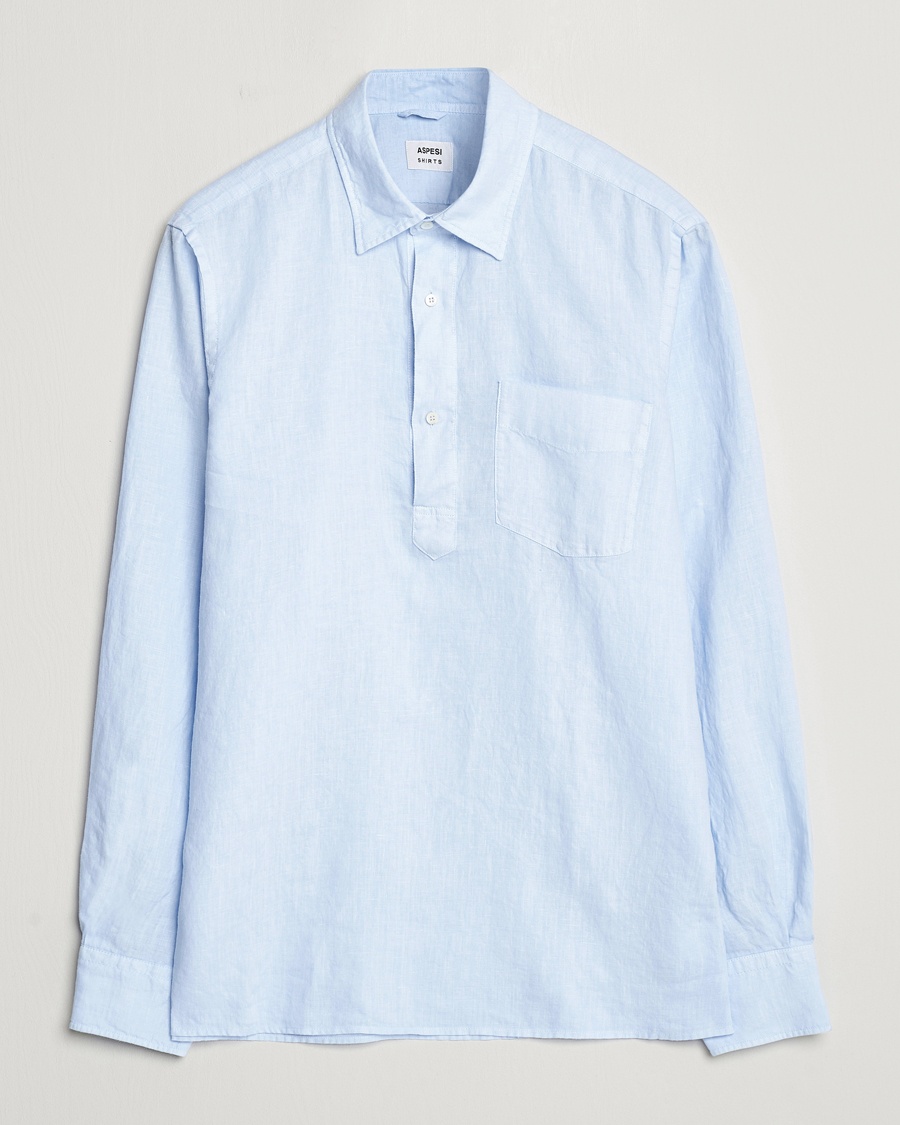 Aspesi Linen Popover Shirt Light Blue – Blu